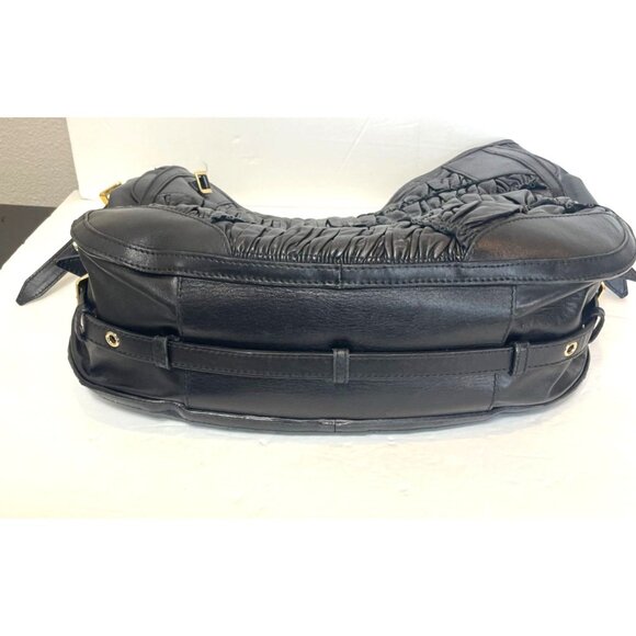 Burberry Black Lambskin Leather Pleated Hobo Bag Gold Hardware Detachable Strap - Picture 8 of 16